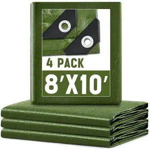4 Pack 8 x 10 ft 5.5 Mil Large Tarps Heavy Duty Waterproof Tarp Multi Purpose Tent Cover for Home Boats Cars Camping Patio Furniture Roof Emergency Rain Protective Cover, Army Green 4 Pack 8 x 10 ft 5.5 Mil Large Tarps Heavy Duty Waterproof Tarp Multi Purpose Tent Cover for Home Boats Cars Camping Patio Furniture Roof Emergency Rain Protective Cover, Army Green
