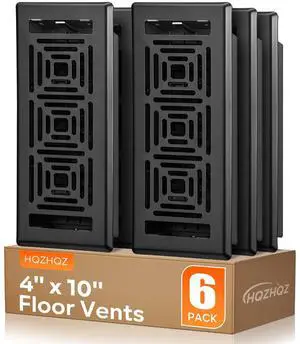 Floor Register 4x10, Heavy Duty Walkable Steel Floor Vent Covers, Easy Adjust Air Flow Direction Floor Registers, Black Floor Vents, Boston Style Air Vents for Home, 6 Pack Floor Register 4x10, Heavy Duty Walkable Steel Floor Vent Covers, Easy Adjust Air Flow Direction Floor Registers, Black Floor Vents, Boston Style Air Vents for Home, 6 Pack