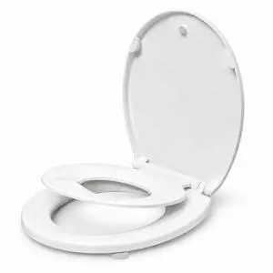 Round Toilet Seat with Child Seat, 16.5 Inch, White | Soft Close Toilet Seat with No-Touch Handle, Quick Release, Non-Slip, Durable PP Round Toilet Seat with Child Seat, 16.5 Inch, White | Soft Close Toilet Seat with No-Touch Handle, Quick Release, Non-Slip, Durable PP