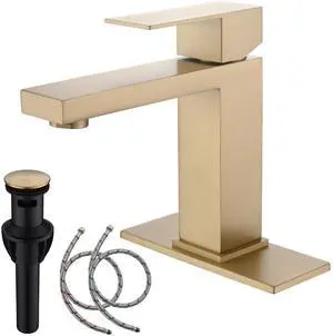 Brushed Gold Bathroom Faucets 1 Hole, Single Handle Sink Faucet | Stainless Steel Single Hole Gold Faucet for Bathroom Sink with Pop Up Stopper, Gold Vanity Faucet AML-1141-BG Brushed Gold Bathroom Faucets 1 Hole, Single Handle Sink Faucet | Stainless Steel Single Hole Gold Faucet for Bathroom Sink with Pop Up Stopper, Gold Vanity Faucet AML-1141-BG