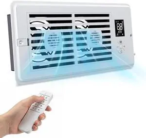 Register Booster Fan, 4 x 10 Inch Quiet Vent Fan with Remote Control, 10 Speed & 3 Modes Thermostat Controlled Vent Booster, Built-In Display, Removable Front Cover for Floor Wall HVAC Vents, White Register Booster Fan, 4 x 10 Inch Quiet Vent Fan with Remote Control, 10 Speed & 3 Modes Thermostat Controlled Vent Booster, Built-In Display, Removable Front Cover for Floor Wall HVAC Vents, White