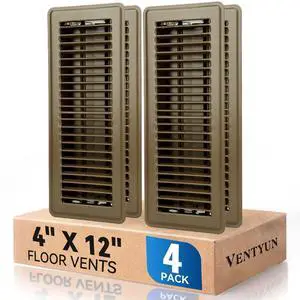 4" x 12" Floor Register Vent Covers 4-Pack, Brown, Steel Floor Vent | Walkable Powder-Coated Metal Vent Covers with Adjustable Airflow, Curved Safe Edges for Home Floor 4" x 12" Floor Register Vent Covers 4-Pack, Brown, Steel Floor Vent | Walkable Powder-Coated Metal Vent Covers with Adjustable Airflow, Curved Safe Edges for Home Floor