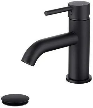 Single Handle Black Bathroom Faucet with Metal Drain Assembly and Escutcheon, Matte Black (Matte Black-JO1) Single Handle Black Bathroom Faucet with Metal Drain Assembly and Escutcheon, Matte Black (Matte Black-JO1)