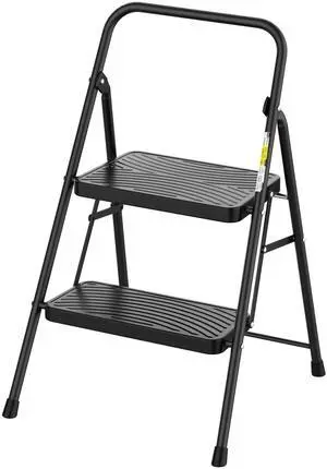 2 Step Ladder, Step Stool with Wide Anti-Slip Pedal | Folding Step Stool with Convenient Handle for Home and Kitchen, Black 2 Step Ladder, Step Stool with Wide Anti-Slip Pedal | Folding Step Stool with Convenient Handle for Home and Kitchen, Black