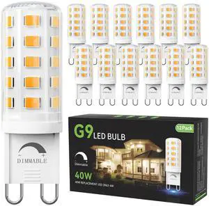12 Pack Dimmable G9 LED Bulb 3000K, 40 Watt Eq 4W, Soft Warm White | T4 G 9 Bi-pin Base Halogen Replacement, 120V No Flicker, 450LM for Chandelier Wall Sconce 12 Pack Dimmable G9 LED Bulb 3000K, 40 Watt Eq 4W, Soft Warm White | T4 G 9 Bi-pin Base Halogen Replacement, 120V No Flicker, 450LM for Chandelier Wall Sconce
