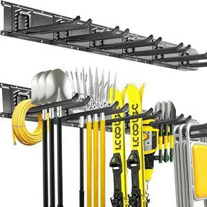 Garage Tool Organizer Wall Mount, 48 Inch Heavy Duty Garden Tool Organizer Storage System, Easy Install with 6 Adjustable Straight Hooks, for Garage, Basement, Shed, Workshop, Black, Steel Garage Tool Organizer Wall Mount, 48 Inch Heavy Duty Garden Tool Organizer Storage System, Easy Install with 6 Adjustable Straight Hooks, for Garage, Basement, Shed, Workshop, Black, Steel