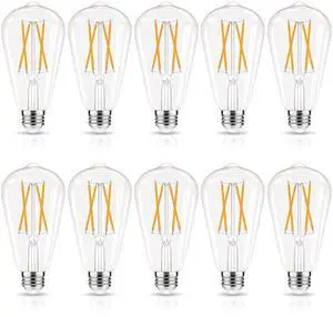 LED Edison Bulbs Dimmable, E26 Bulb 60 watt Equivalent Soft White | 2700K ST58 Vintage Light Bulbs, 90+ CRI, 6W 600LM, E26 Medium Base, Clear Glass, 10 Pack LED Edison Bulbs Dimmable, E26 Bulb 60 watt Equivalent Soft White | 2700K ST58 Vintage Light Bulbs, 90+ CRI, 6W 600LM, E26 Medium Base, Clear Glass, 10 Pack