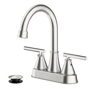 Bathroom Sink Faucet 4 Inch 2 Handle Centerset Brushed Nickel Lead-Free Modern Bathroom Faucet Vanity Faucet with Pop-up Drain Stopper and Supply Hoses Bathroom Sink Faucet 4 Inch 2 Handle Centerset Brushed Nickel Lead-Free Modern Bathroom Faucet Vanity Faucet with Pop-up Drain Stopper and Supply Hoses