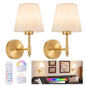 Battery Operated Wall Sconce Set of 2, Rechargeable Wireless Wall Lights | with fabric Lampshade, 5200mAh Dimmable Bulb with Remote,15 Colors Wireless Wall Lamps for Bedroom Living Room Hallway Decor Battery Operated Wall Sconce Set of 2, Rechargeable Wireless Wall Lights | with fabric Lampshade, 5200mAh Dimmable Bulb with Remote,15 Colors Wireless Wall Lamps for Bedroom Living Room Hallway Decor