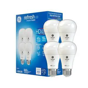 Refresh A19 LED Light Bulbs, Daylight, 60W Eqv, 4 Pack | 10W replaces 60W, crisp daylight HD light, A19 base, energy-saving, ideal for living rooms, kitchens, offices Refresh A19 LED Light Bulbs, Daylight, 60W Eqv, 4 Pack | 10W replaces 60W, crisp daylight HD light, A19 base, energy-saving, ideal for living rooms, kitchens, offices