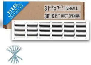 Fits 30x6 Duct Opening | Steel Return Air Grille by | Vent Cover Grill for Sidewall and Ceiling | White | HVAC Cold Air Intake Grille | Outer Dimensions: 31.75"W X 7.75"H Fits 30x6 Duct Opening | Steel Return Air Grille by | Vent Cover Grill for Sidewall and Ceiling | White | HVAC Cold Air Intake Grille | Outer Dimensions: 31.75"W X 7.75"H