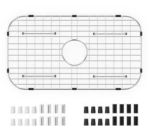 Sink Protector Grid 26-1/16" x 14-1/16", Centered Drain with Corner Radius 3-1/2" for Kitchen Sink Centered Drain with Corner Radius, 304 Stainless Steel Material Sink Protector Grid 26-1/16" x 14-1/16", Centered Drain with Corner Radius 3-1/2" for Kitchen Sink Centered Drain with Corner Radius, 304 Stainless Steel Material