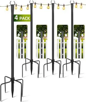 String Light Poles for Outside, 4 Pack 10 ft Adjustable Light Poles | Heavy Duty, Weather Resistant, 5 Prong Stable Base, Ground & Fence Mount, Fence Clips Included, For Patio Garden Porch Decor String Light Poles for Outside, 4 Pack 10 ft Adjustable Light Poles | Heavy Duty, Weather Resistant, 5 Prong Stable Base, Ground & Fence Mount, Fence Clips Included, For Patio Garden Porch Decor