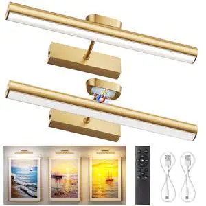 13.8" Cordless Picture Light for wall, Gold, 2 Pack | 4000mAh Rechargeable art lights, RF Remote, Magnetic Detachable, 3-Color Dimmable, for Living Room, Bedroom, Gallery 13.8" Cordless Picture Light for wall, Gold, 2 Pack | 4000mAh Rechargeable art lights, RF Remote, Magnetic Detachable, 3-Color Dimmable, for Living Room, Bedroom, Gallery