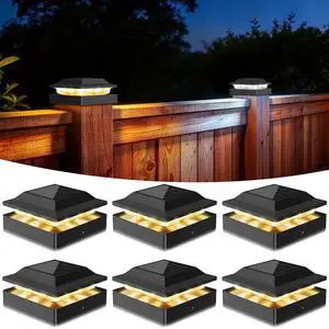 Solar Post Cap Lights for 4x4 Wood/Vinyl Posts, 6 Pack | IP65 Waterproof Fence Post Solar Lights, Outdoor Post Lights with 2 Color Modes Decorate Garden Patio Porch Backyard, Black Solar Post Cap Lights for 4x4 Wood/Vinyl Posts, 6 Pack | IP65 Waterproof Fence Post Solar Lights, Outdoor Post Lights with 2 Color Modes Decorate Garden Patio Porch Backyard, Black