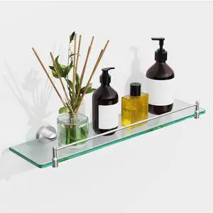 20 Inches Glass Shelves for Bathroom, Brushed Nickel Floating Glass Shelf Stainless Steel Tempered Glass Bathroom Shelves for Wall Mount Modern 20 Inches Glass Shelves for Bathroom, Brushed Nickel Floating Glass Shelf Stainless Steel Tempered Glass Bathroom Shelves for Wall Mount Modern