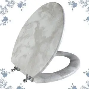 Elongated Marble Toilet Seat with Zinc Alloy Hinges, Easy to Install and Clean, Anti-pinch (Gray) Elongated Marble Toilet Seat with Zinc Alloy Hinges, Easy to Install and Clean, Anti-pinch (Gray)