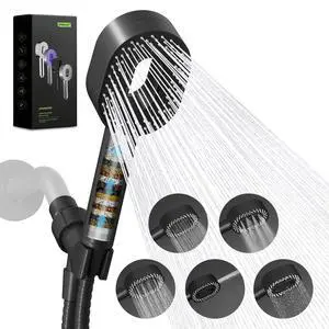 Filtered Showerhead with handheld, High Pressure 5 Sprays Shower | Black Shower Head, Brass Holder & 71" Metal Hose, Water Softener for Hard Water-Remove Chlorine, Reduces Dry Itchy Skin Filtered Showerhead with handheld, High Pressure 5 Sprays Shower | Black Shower Head, Brass Holder & 71" Metal Hose, Water Softener for Hard Water-Remove Chlorine, Reduces Dry Itchy Skin