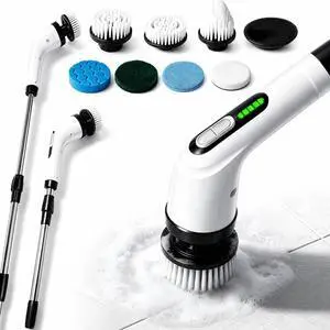 Electric Spin Scrubber for Bathroom | IPX7 Waterproof Shower Scrubber with Extendable Long HandleBathroom Cleaning Scrubber with 7 Reusable Brush Heads Electric Spin Scrubber for Bathroom | IPX7 Waterproof Shower Scrubber with Extendable Long HandleBathroom Cleaning Scrubber with 7 Reusable Brush Heads