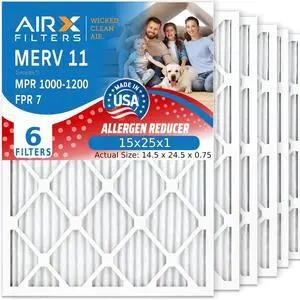 15x25x1 Furnace AC Filter MERV 11 Allergy 6-Pack | MERV 11 Allergy filter captures dust, pollen, and pet dander for cleaner air; fits 15x25x1 systems; 6-pack, made in the USA 15x25x1 Furnace AC Filter MERV 11 Allergy 6-Pack | MERV 11 Allergy filter captures dust, pollen, and pet dander for cleaner air; fits 15x25x1 systems; 6-pack, made in the USA