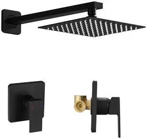 Matte Black Shower Faucet Set, Single Function Shower Trim Kit with Rough-in Valve, Square Rain Shower Head System Included Extra Long Shower Arm for Bathroom Matte Black Shower Faucet Set, Single Function Shower Trim Kit with Rough-in Valve, Square Rain Shower Head System Included Extra Long Shower Arm for Bathroom
