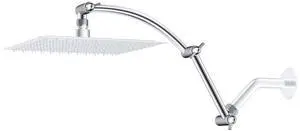 All Metal 16'' Shower Head Extension Arm, Chrome | Solid Brass Adjustable Shower Arm with Lock Joint, Flexible Height & Angle, Universal Connection Shower Head Extender All Metal 16'' Shower Head Extension Arm, Chrome | Solid Brass Adjustable Shower Arm with Lock Joint, Flexible Height & Angle, Universal Connection Shower Head Extender
