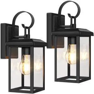 2-Pack Outdoor Wall Light Fixtures, Modern Porch Sconces, Black | Waterproof, Rust-Resistant, Durable Metal with Clear Glass, Standard E26 Socket, Easy to Install 2-Pack Outdoor Wall Light Fixtures, Modern Porch Sconces, Black | Waterproof, Rust-Resistant, Durable Metal with Clear Glass, Standard E26 Socket, Easy to Install
