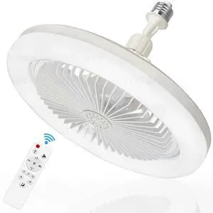 Socket Fan Light with Remote Control, 3 Colors 3000K-6500K Dimmable LED Light Bulb Fan Screw in Ceiling Fan for Bedroom, Kitchen, Storage Room, Closet, Wireless Small Ceiling Fans with Lights - White Socket Fan Light with Remote Control, 3 Colors 3000K-6500K Dimmable LED Light Bulb Fan Screw in Ceiling Fan for Bedroom, Kitchen, Storage Room, Closet, Wireless Small Ceiling Fans with Lights - White
