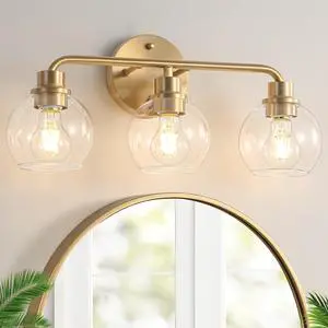 Bathroom Light Fixtures Gold Vanity Light 3 Light Brushed Brass | Wall Sconces Lighting with Clear Globe Glass Shades Bath Wall Lamp for Mirror Kitchen Living Room Bedroom Hallway Bathroom Light Fixtures Gold Vanity Light 3 Light Brushed Brass | Wall Sconces Lighting with Clear Globe Glass Shades Bath Wall Lamp for Mirror Kitchen Living Room Bedroom Hallway