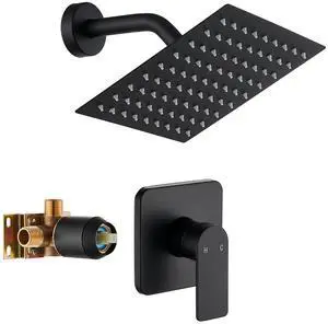 Black Shower Faucet Single Function Trim Kit with Rough-in Valve Set Bath Rainfall Shower System 8inch Square Stainless Steel Metal Shower Head Black Shower Faucet Single Function Trim Kit with Rough-in Valve Set Bath Rainfall Shower System 8inch Square Stainless Steel Metal Shower Head