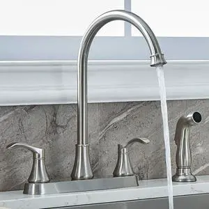 3 Hole or 4 Hole Two Handle Kitchen Faucet with Side Sprayer, Commercial Lead-Free Brushed Nickel Kitchen Sink Faucets for Rv Sinks with High-Arc Spout & Side Sprayer, VADR0004L 3 Hole or 4 Hole Two Handle Kitchen Faucet with Side Sprayer, Commercial Lead-Free Brushed Nickel Kitchen Sink Faucets for Rv Sinks with High-Arc Spout & Side Sprayer, VADR0004L