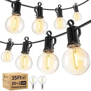 Outdoor String Lights, 35FT with 30 Bulbs, Waterproof Connectable | Patio Lights with Shatterproof G40 Replaceable Bulbs, Plug-In Outside Hanging Light for Backyard Bistro Porch Party Decor Outdoor String Lights, 35FT with 30 Bulbs, Waterproof Connectable | Patio Lights with Shatterproof G40 Replaceable Bulbs, Plug-In Outside Hanging Light for Backyard Bistro Porch Party Decor