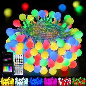 46ft 100LED Smart Color Changing Globe String Lights Indoor APP Control | Fairy Lights Plug in with Remote, Music Syn, Clear Wire Twinkle Light for Bedroom, Multicolor & Modes, Waterproof, Room Decor 46ft 100LED Smart Color Changing Globe String Lights Indoor APP Control | Fairy Lights Plug in with Remote, Music Syn, Clear Wire Twinkle Light for Bedroom, Multicolor & Modes, Waterproof, Room Decor