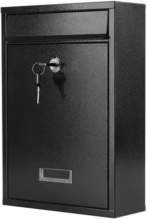 Mailbox for Outside, Wall Mount Locking Mailbox, Security Drop Box with Key Lock for Letters, Cash, Cards, Steel Mail Box for House Office School, 12.4H x 8.54L x 3.35W Inches, Black Mailbox for Outside, Wall Mount Locking Mailbox, Security Drop Box with Key Lock for Letters, Cash, Cards, Steel Mail Box for House Office School, 12.4H x 8.54L x 3.35W Inches, Black