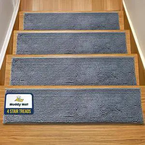 ® Pack of 4 - Soft Chenille Stair Treads Non-Slip Reusable, Super Absorbent Stair Treads for Wooden Steps, Tile & Marble Floor, Easy to Install & Machine Washable - Grey 30'' x 7'' ® Pack of 4 - Soft Chenille Stair Treads Non-Slip Reusable, Super Absorbent Stair Treads for Wooden Steps, Tile & Marble Floor, Easy to Install & Machine Washable - Grey 30'' x 7''