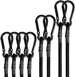 Bungee Cords with Carabiner Hooks Heavy Duty, Outdoor Black Bungee Straps, Strong Industrial Grade Elastic Bungee Rope for Securing Tarps, Luggage, TentsBikes, 12in + 24in + 48in8pcs Bungee Cords with Carabiner Hooks Heavy Duty, Outdoor Black Bungee Straps, Strong Industrial Grade Elastic Bungee Rope for Securing Tarps, Luggage, TentsBikes, 12in + 24in + 48in8pcs