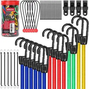 60-Piece Bungee Cords Assorted Sizes - 10" 18" 24" 32" 40" Bungee Cords with Hooks, Heavy Duty Outdoor, Large Medium Small Mini Elastic Canopy Tarp Bungee Ball Ties Tarp Clips Organizer 60-Piece Bungee Cords Assorted Sizes - 10" 18" 24" 32" 40" Bungee Cords with Hooks, Heavy Duty Outdoor, Large Medium Small Mini Elastic Canopy Tarp Bungee Ball Ties Tarp Clips Organizer