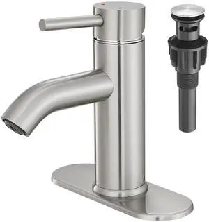 Brushed Nickel Bathroom Faucet Single Handle Bathroom Vanity Sink Faucet with Pop-up Drain, Rv Lavatory Vessel Faucet Basin Mixer Tap with Deck Plate Brushed Nickel Bathroom Faucet Single Handle Bathroom Vanity Sink Faucet with Pop-up Drain, Rv Lavatory Vessel Faucet Basin Mixer Tap with Deck Plate