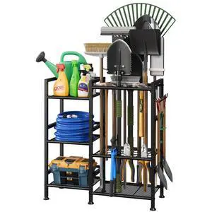 Garden Tool Organizer with Large Hooks, Garage Storage Rack | 3 Tier Yard Tool Holder with 35 Long-Handled Tool Slots, Heavy Duty Garden Tool Rack for Shed, Yard, Garage Garden Tool Organizer with Large Hooks, Garage Storage Rack | 3 Tier Yard Tool Holder with 35 Long-Handled Tool Slots, Heavy Duty Garden Tool Rack for Shed, Yard, Garage