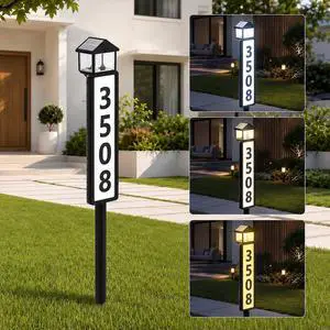 Solar Address Sign for Outside, Lantern-Style Solar Powered House Number Sign with Stake, 3 Lighting Modes, LED Illuminated Address Plaque Waterproof for Yard Lawn Garden Solar Address Sign for Outside, Lantern-Style Solar Powered House Number Sign with Stake, 3 Lighting Modes, LED Illuminated Address Plaque Waterproof for Yard Lawn Garden