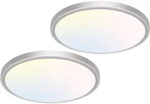 12 inch Flush Mount LED Ceiling Light Fixture, 3000K 4000K 6500K Adjustable, 28W 3200lm Brushed Nickel Satin Round Ceiling Lamp for Bathroom Hallway Kitchen Bedroom, 2 Pack 12 inch Flush Mount LED Ceiling Light Fixture, 3000K 4000K 6500K Adjustable, 28W 3200lm Brushed Nickel Satin Round Ceiling Lamp for Bathroom Hallway Kitchen Bedroom, 2 Pack