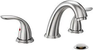 8 Inch 2 Handles 3 Holes Deck Mount Brushed Nickel Widespread Bathroom Faucet, with Stainless Steel Pop Up Drain, WF008-5-BN 8 Inch 2 Handles 3 Holes Deck Mount Brushed Nickel Widespread Bathroom Faucet, with Stainless Steel Pop Up Drain, WF008-5-BN