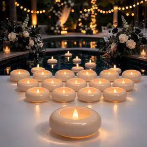 24pcs Flameless Candles Waterproof, 200Hr 2.2LED Tea Lights with Battery, Water-Activated Candles for Pool, Wedding Centerpieces, Bath & Spa, Home Decoration (Elegant White) 24pcs Flameless Candles Waterproof, 200Hr 2.2LED Tea Lights with Battery, Water-Activated Candles for Pool, Wedding Centerpieces, Bath & Spa, Home Decoration (Elegant White)