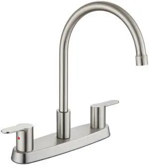 Two Handle Kitchen Sink Faucet, 8 Inch Centerset, Brushed Nickel | Lead-Free 2 Handle Kitchen Faucet, 2 or 3-Hole Installation, High-Arc 360° Swivel Spout, 1.8 GPM, SUS304 Stainless Steel Two Handle Kitchen Sink Faucet, 8 Inch Centerset, Brushed Nickel | Lead-Free 2 Handle Kitchen Faucet, 2 or 3-Hole Installation, High-Arc 360° Swivel Spout, 1.8 GPM, SUS304 Stainless Steel