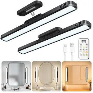 3W Mirror Lights with Remote Control,Eye-Friendly Magnetic Light Bar with Battery Level Display,Adjustable Color Temperatures Vanity Lights for Mirror,Makeup Lighting for Bathroom(2 Pack) 3W Mirror Lights with Remote Control,Eye-Friendly Magnetic Light Bar with Battery Level Display,Adjustable Color Temperatures Vanity Lights for Mirror,Makeup Lighting for Bathroom(2 Pack)