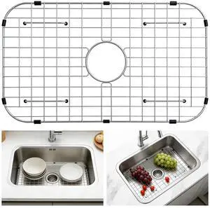 Sink Protectors for Kitchen Sink Bottom, 26" x 14"Stainless Steel Sink Protector with Center Drain Hole, Sink Rack with Extra Replacement White Rubber Feet Sink Protectors for Kitchen Sink Bottom, 26" x 14"Stainless Steel Sink Protector with Center Drain Hole, Sink Rack with Extra Replacement White Rubber Feet