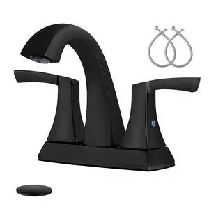 Bathroom Faucet Matte Black, 2 Handles Low Arc Bathroom Sink Faucets, 4 Inch Centerset Bath Lavatory Faucets with Pop-up Drain & Faucet Supply Lines (MB) Bathroom Faucet Matte Black, 2 Handles Low Arc Bathroom Sink Faucets, 4 Inch Centerset Bath Lavatory Faucets with Pop-up Drain & Faucet Supply Lines (MB)
