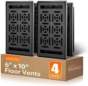 Floor Register 6x10, Heavy Duty Steel Walkable Floor Vent Covers, Adjustable Decorative Vent Covers for Home Floor/Sidewall/Office/Ceiling, 4 Pack Black Floor Register 6x10, Heavy Duty Steel Walkable Floor Vent Covers, Adjustable Decorative Vent Covers for Home Floor/Sidewall/Office/Ceiling, 4 Pack Black