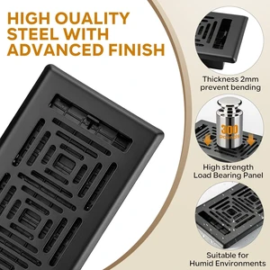 Floor Register 6x14, Heavy Duty Steel Walkable Floor Vent Covers, Adjustable Decorative Vent Covers for Home Floor/Sidewall/Office/Ceiling, 4 Pack Black Floor Register 6x14, Heavy Duty Steel Walkable Floor Vent Covers, Adjustable Decorative Vent Covers for Home Floor/Sidewall/Office/Ceiling, 4 Pack Black