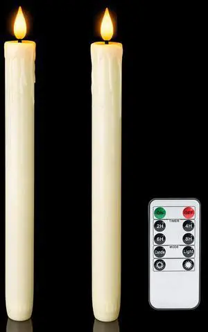 2 PCS Flameless Taper Candles with Remote and Timer, 9.6 inch Ivory LED Candle Sticks Battery Operated, Dripless Real Wax Window Candles with 3D Flickering Flame for Fireplace Christmas 2 PCS Flameless Taper Candles with Remote and Timer, 9.6 inch Ivory LED Candle Sticks Battery Operated, Dripless Real Wax Window Candles with 3D Flickering Flame for Fireplace Christmas